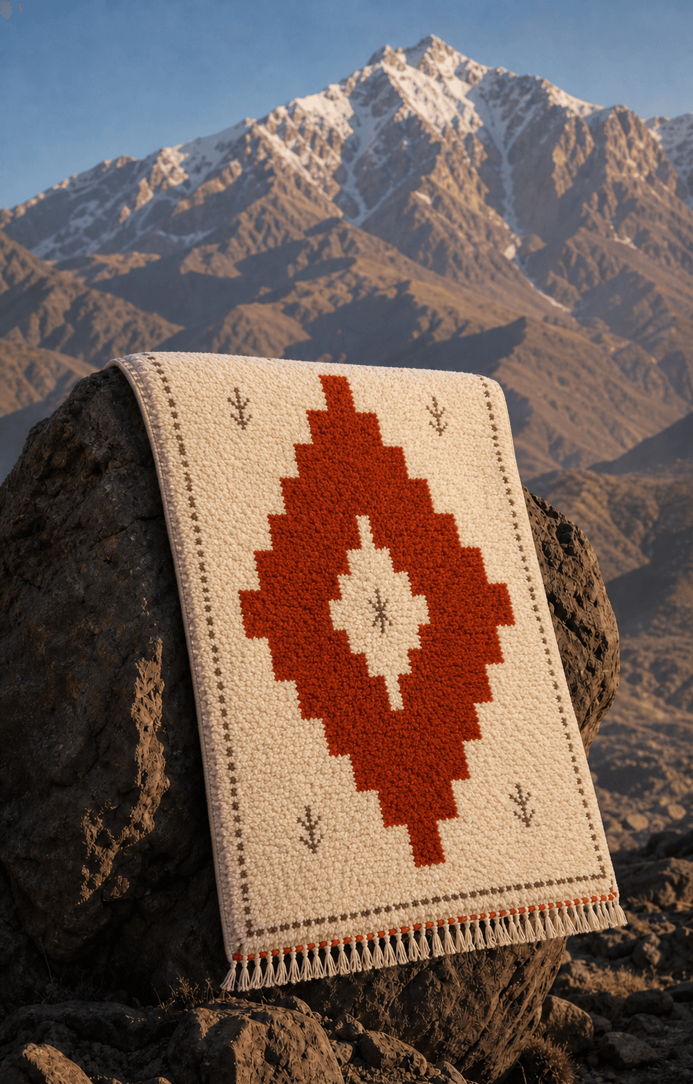 Saffron Gate rug photographed in the High Atlas